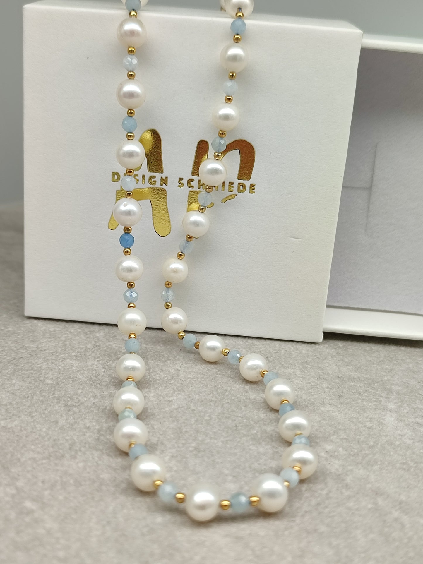 Perle/ Aquamarin Kette