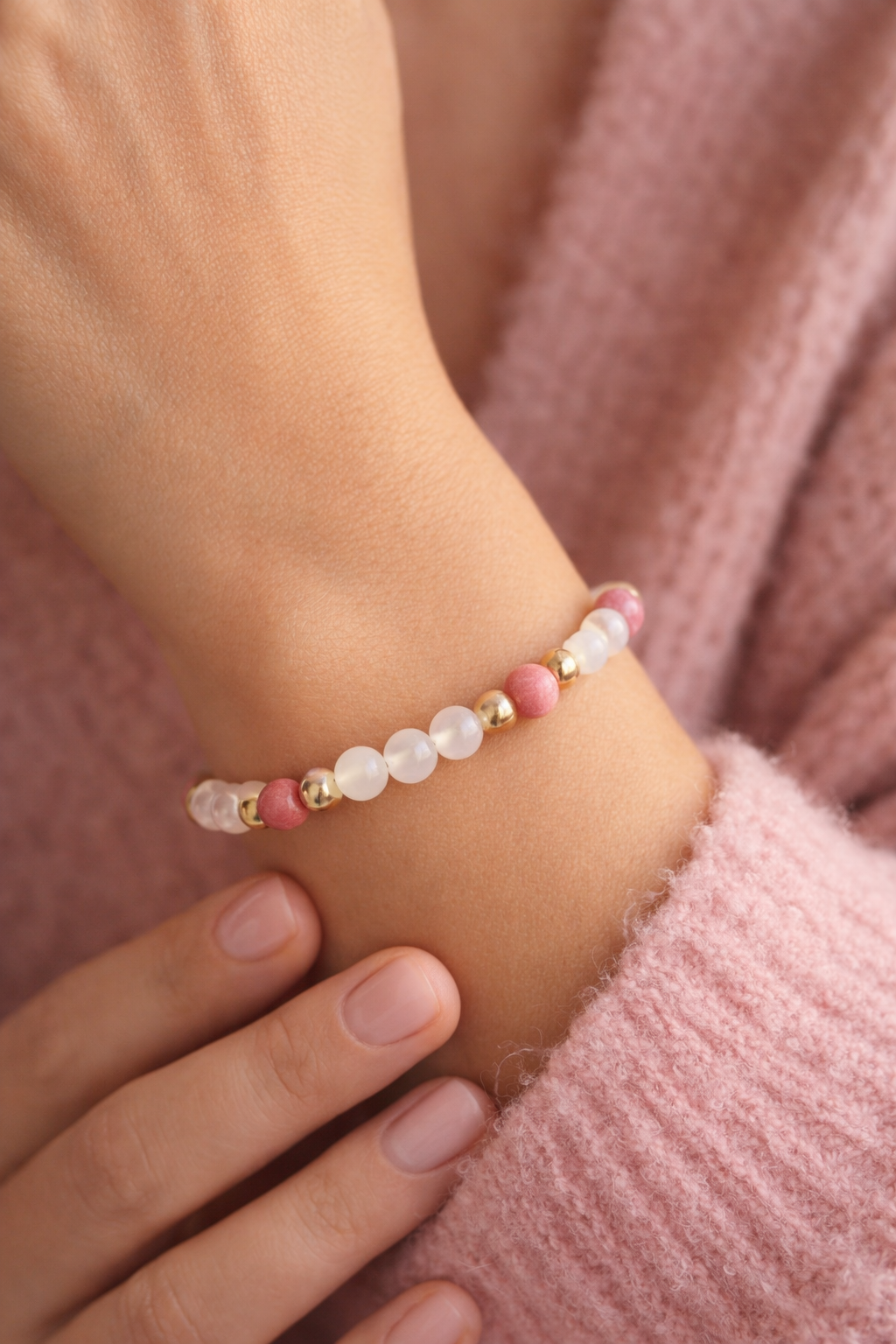 Rosenquarz & Rhodonit Armband Sternzeichen Stier