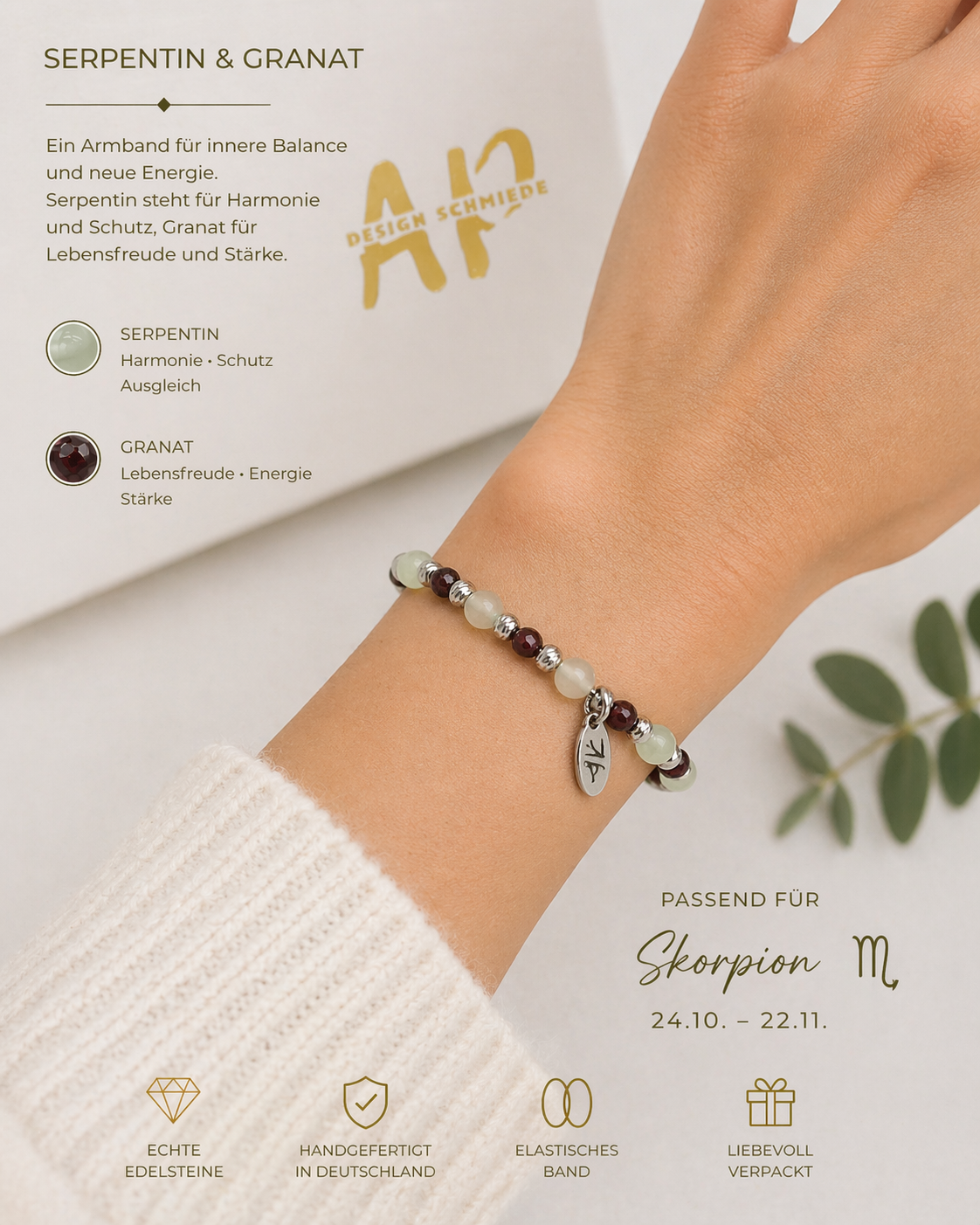 Serpentin& Granat Armband ( Skorpion)