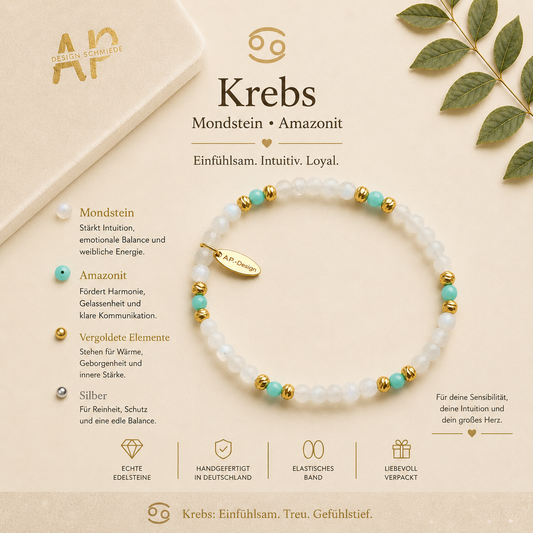 Krebs Armband aus Mondstein & Amazonit | Handgefertigt in Deutschland