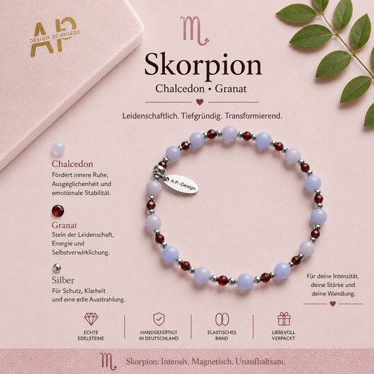 Skorpion Armband aus Chalcedon & Granat | Handgefertigt in Deutschland
