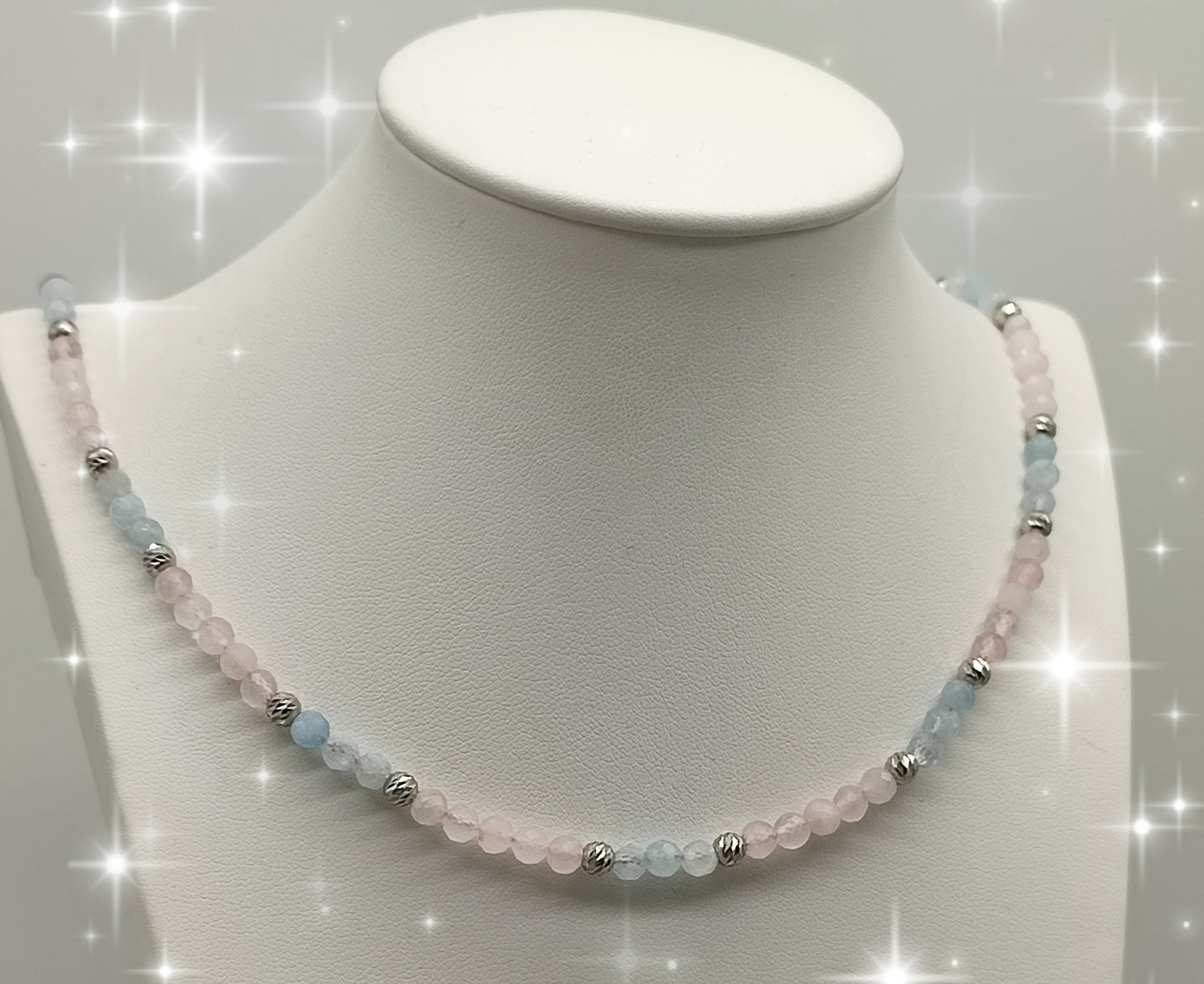 Rosenquarz/ Aquamarin Kette