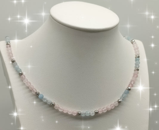 Rosenquarz/ Aquamarin Kette