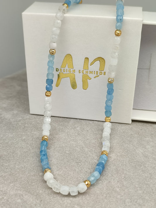 Aquamarin/ Mondstein Kette (Fische)