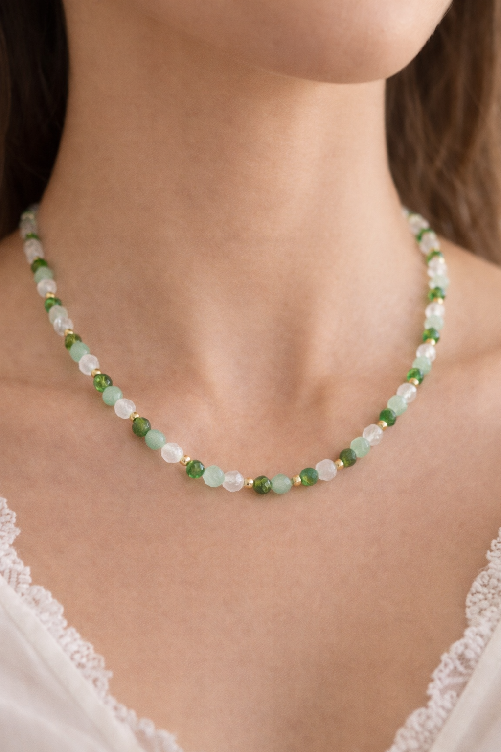 Peridot Aventurin Bergkristall Kette
