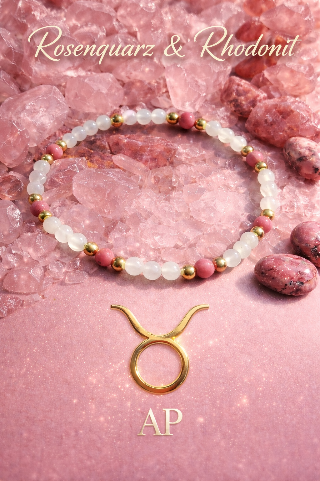 Rosenquarz & Rhodonit Armband Sternzeichen Stier